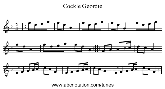 Cockle Geordie - staff notation