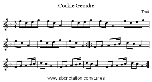 Cockle Geordie - staff notation