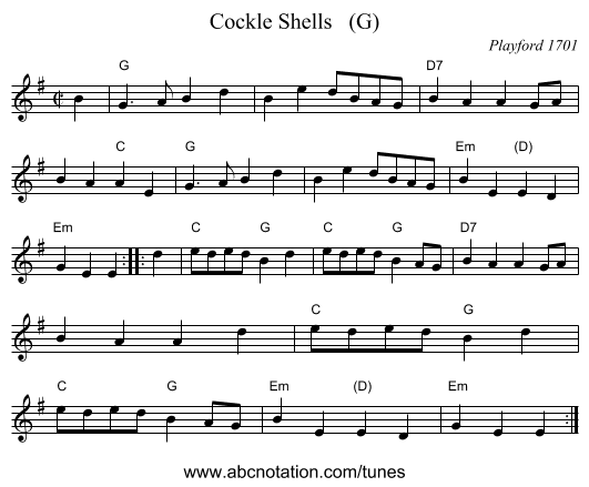 Cockle Shells   (G) - staff notation