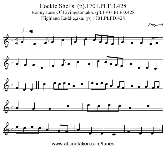 Cockle Shells. (p).1701.PLFD.428 - staff notation