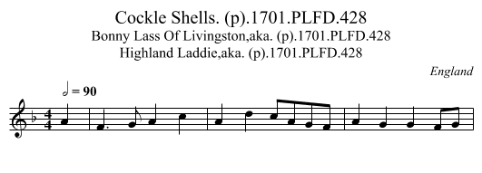 Cockle Shells. (p).1701.PLFD.428 - staff notation