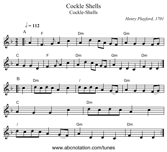 Cockle Shells - staff notation