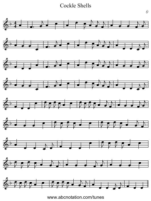 Cockle Shells - staff notation