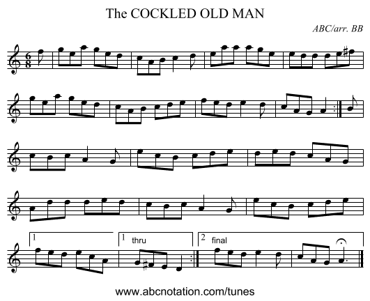 COCKLED OLD MAN, The - staff notation