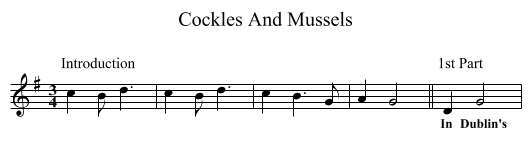 Cockles And Mussels - staff notation