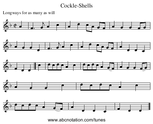 Cockle-Shells - staff notation