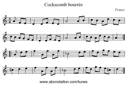 Cockscomb bourrée - staff notation