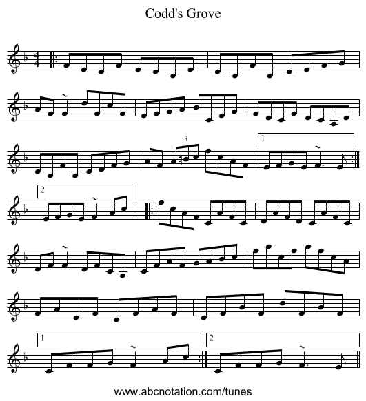 Codd's Grove - staff notation