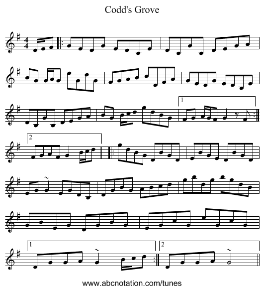 Codd's Grove - staff notation