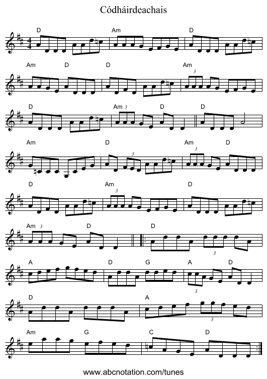 Códháirdeachais - staff notation