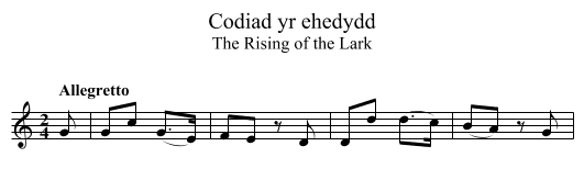 Codiad yr ehedydd - staff notation
