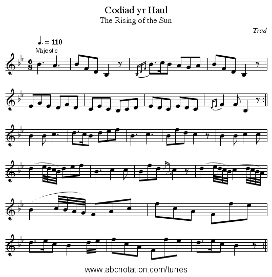 Codiad yr Haul - staff notation