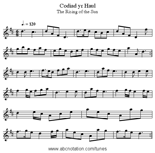 Codiad yr Haul - staff notation