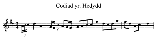 Codiad yr. Hedydd - staff notation