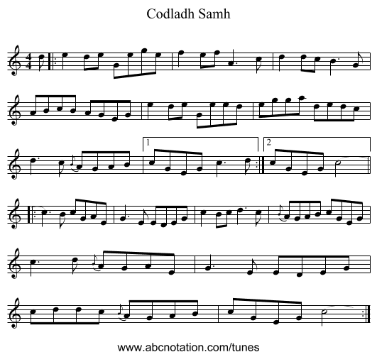 Codladh Samh - staff notation