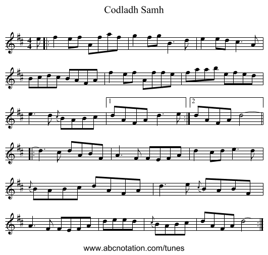 Codladh Samh - staff notation