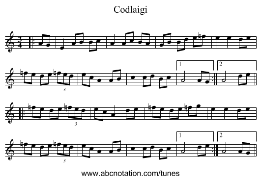 Codlaigi - staff notation