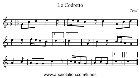 Codretto, Lo - staff notation