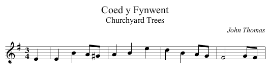 Coed y Fynwent - staff notation