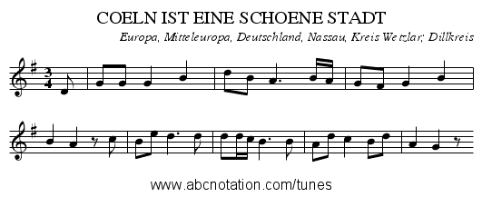 COELN IST EINE SCHOENE STADT - staff notation