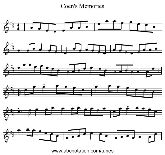 Coen's Memories - staff notation