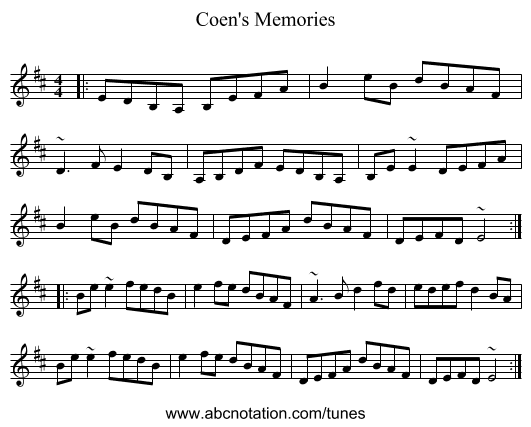 Coen's Memories - staff notation
