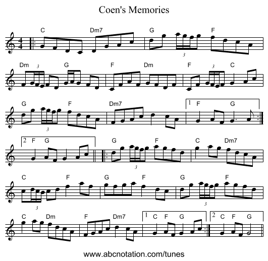 Coen's Memories - staff notation