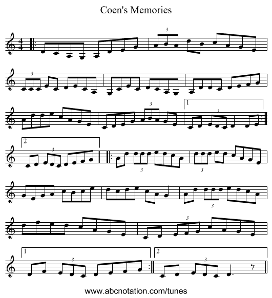 Coen's Memories - staff notation