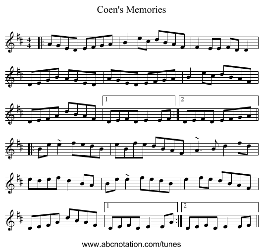 Coen's Memories - staff notation