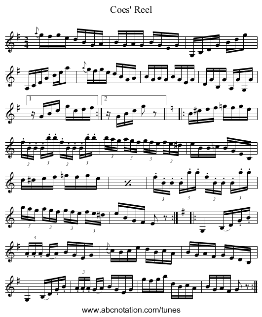 Coes' Reel - staff notation