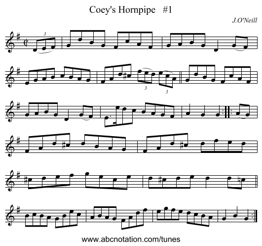 Coey's Hornpipe   #1 - staff notation
