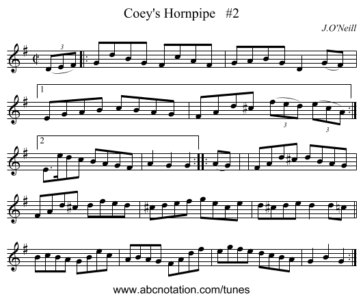Coey's Hornpipe   #2 - staff notation