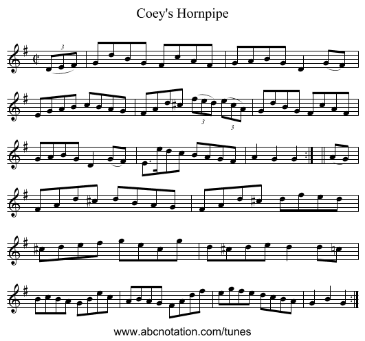 Coey's Hornpipe - staff notation