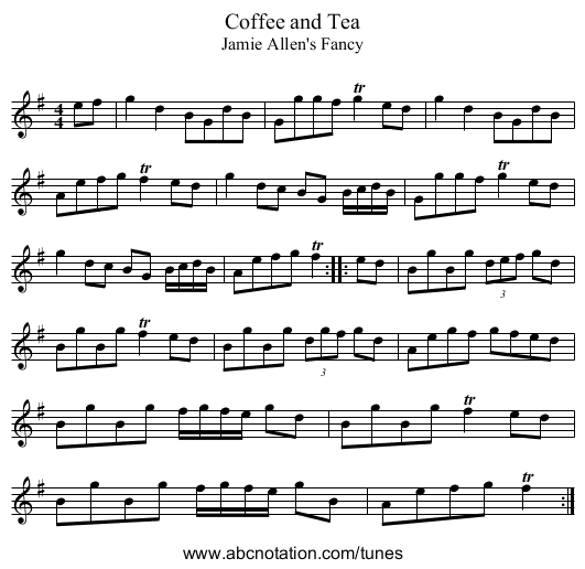 Coffee and Tea - staff notation