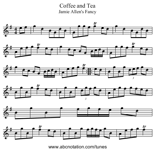 Coffee and Tea - staff notation