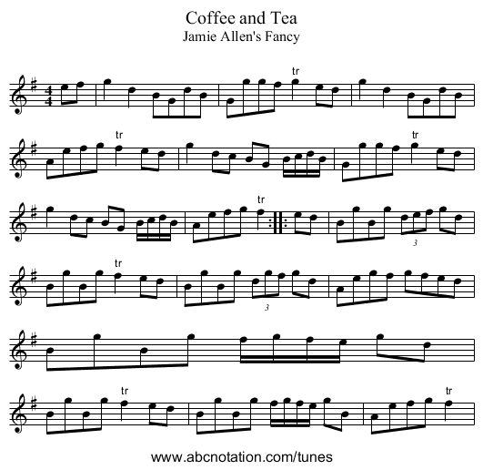 Coffee and Tea - staff notation