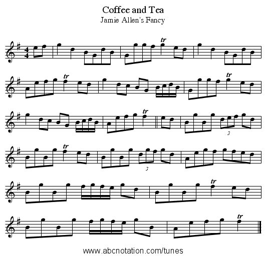 Coffee and Tea - staff notation