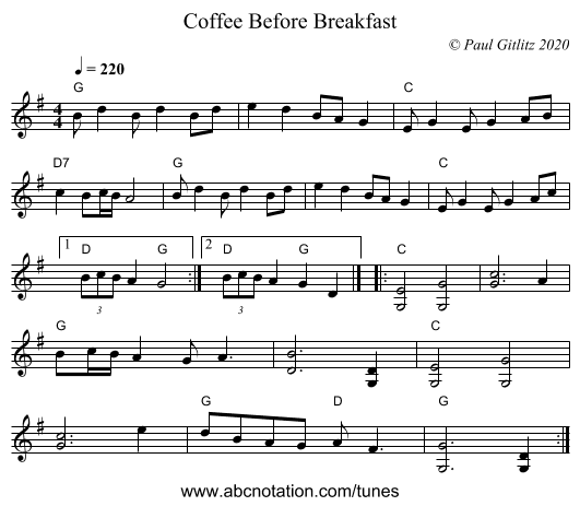 Coffee Before Breakfast - staff notation