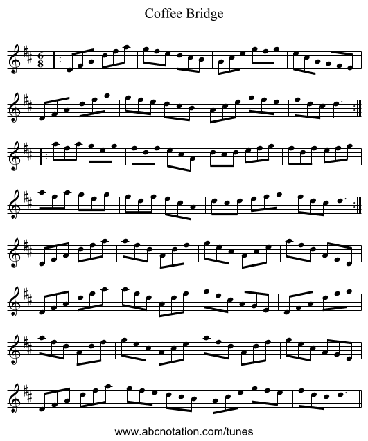 Coffee Bridge - staff notation