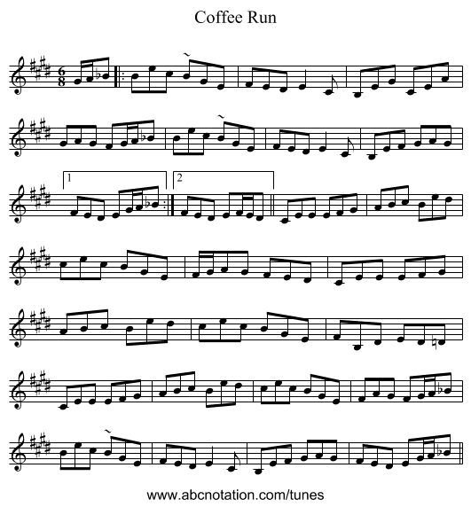Coffee Run - staff notation