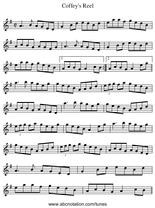 Coffey's Reel - staff notation