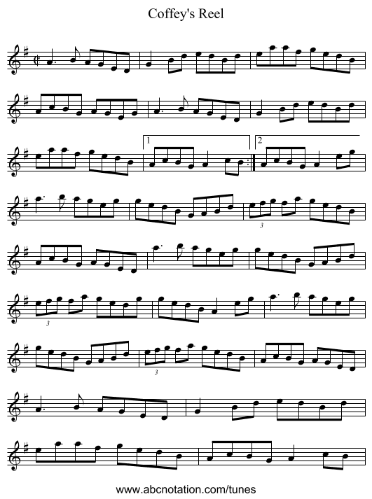 Coffey's Reel - staff notation