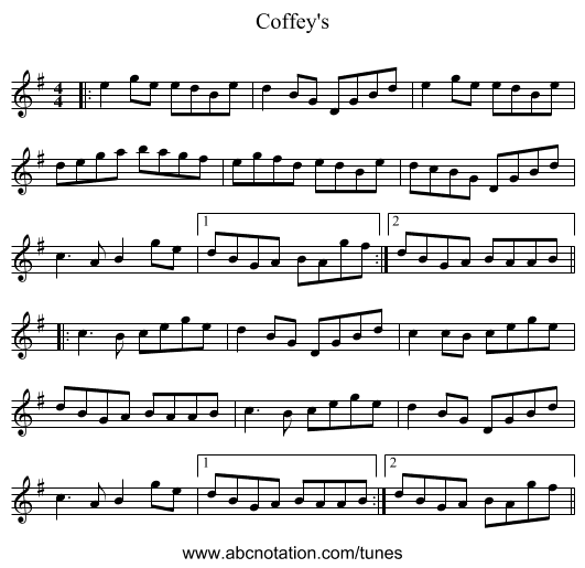Coffey's - staff notation