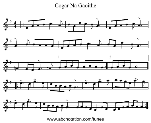Cogar Na Gaoithe - staff notation