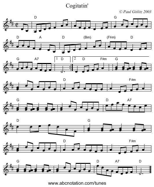 Cogitatin' - staff notation