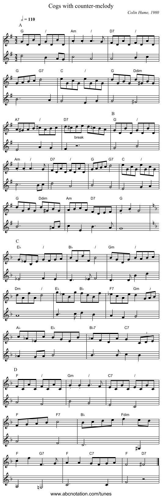 Cogs with counter-melody - staff notation