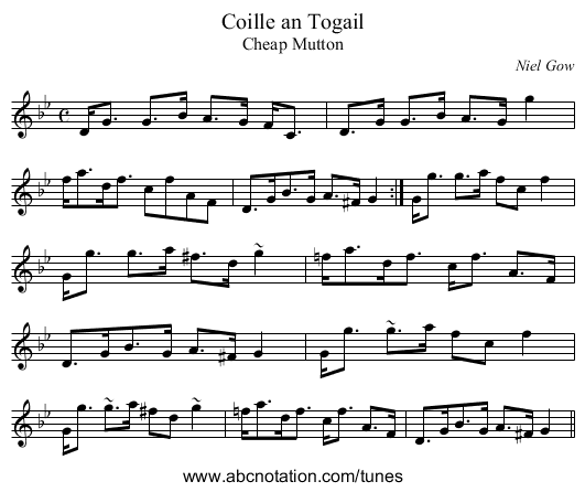Coille an Togail - staff notation