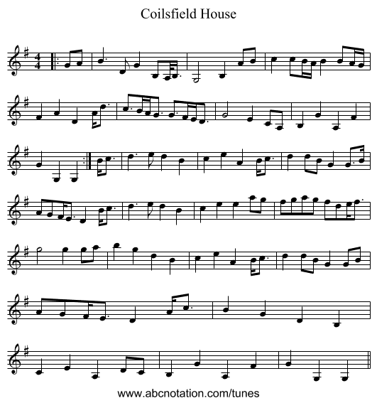 Coilsfield House - staff notation