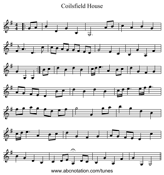 Coilsfield House - staff notation