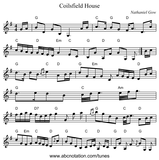 Coilsfield House - staff notation